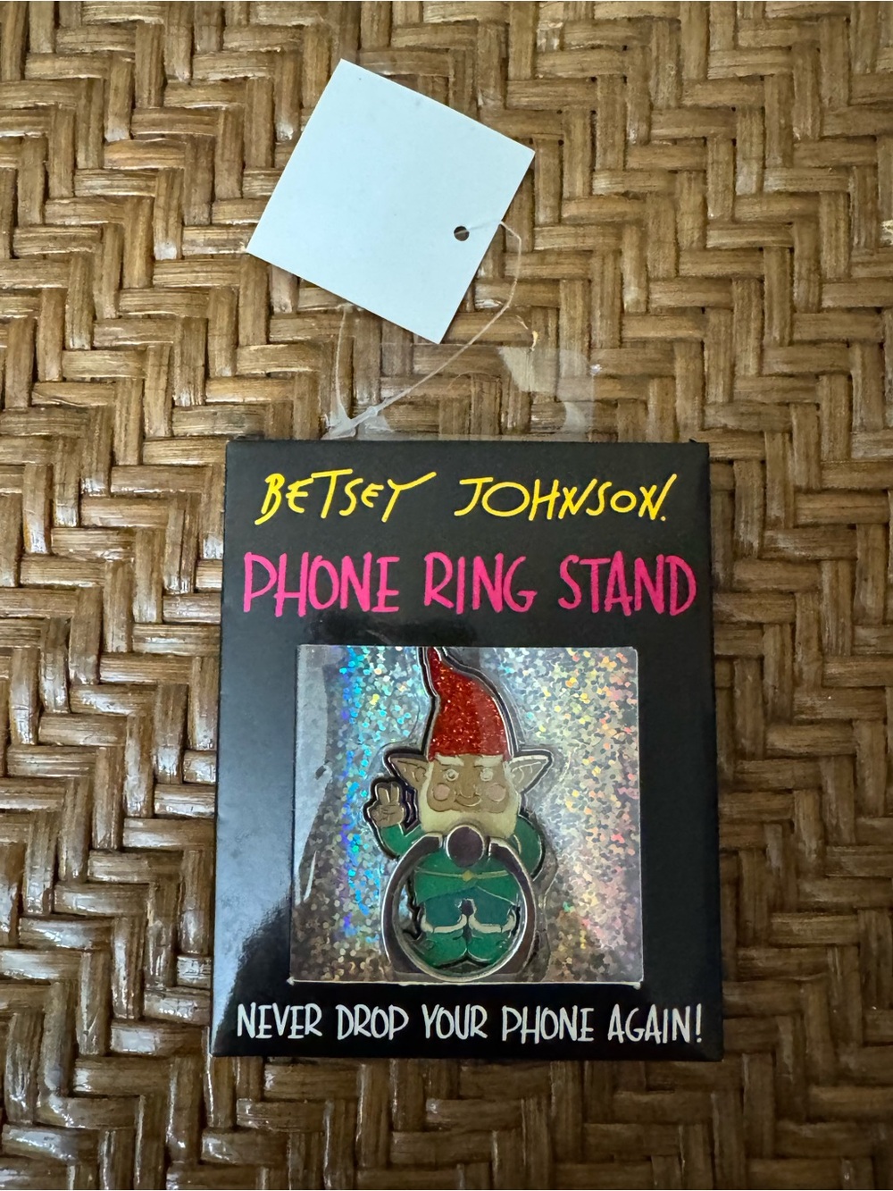 Betsey Johnson Green Gnome Phone Ring Stand with Red Hat